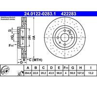 Disque de frein ATE 24.0122-0283.1 avant, ventilé, perforé, 1 pièce