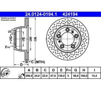 ATE Disque de frein 24.0124-0194.1 arrière, ventilé, haute teneur en carbone, 1 pièce