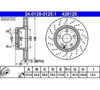Disque de frein ATE 24.0128-0125.1 avant, ventilé, à haute teneur en carbone, 1 pièce
