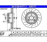 ATE Disque de frein 24.0128-0177.1 avant ventilé à haute teneur en carbone 1 pièce