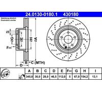 Disque de frein ATE 24.0130-0180.1 avant, ventilé, à haute teneur en carbone, 1 pièce