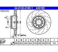 Disque de frein ATE 24.0130-0185.1 avant, ventilé, à haute teneur en carbone, 1 pièce