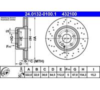 Disque de frein ATE 24.0132-0100.1 avant, ventilé, à haute teneur en carbone, 1 pièce