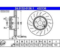 2x ATE 24.0132-0136.1 Disque de frein 330mm