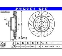 Disque de frein ATE 24.0132-0137.1 avant, ventilé, à haute teneur en carbone, 1 pièce