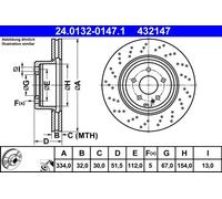 ATE Disque de frein 24.0132-0147.1 - Perforé, ventilé de l'intérieur - 2x