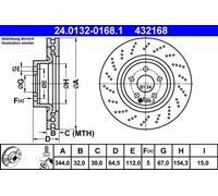 2x Disque de frein perforé/ventilé de l'intérieur 24.0132-0168.1 ATE