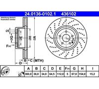 Disque de frein ATE 24.0136-0102.1 avant, ventilé, à haute teneur en carbone, 1 pièce