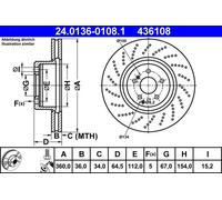 Disque de frein ATE 24.0136-0108.1 avant, ventilé, à haute teneur en carbone, 1 pièce