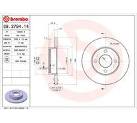 2x Disque de frein plein 08.2794.14 BREMBO pour AUDI 80 B3 A trois volumes 90 B3