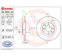Brembo Disque de frein arrière 08.8682.21 – Revêtement anti-corrosion UV – Jeu de 2 disques