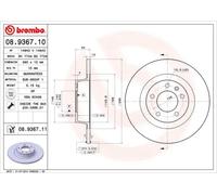 2x Disque de frein plein 08.9367.11 BREMBO pour PEUGEOT 407 Coupé
