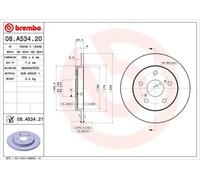 2x Disque de frein plein 08.A534.21 BREMBO pour TOYOTA AURIS