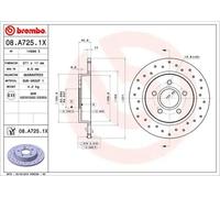 2x Disque de frein plein 08.A725.1X BREMBO pour FORD FOCUS III A trois volumes
