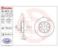 Brembo Disque de frein 08.A915.11 Arrière Revêtement anti-corrosion UV 1 pièce