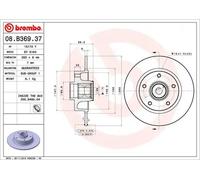 Disque de frein BREMBO 08B36937 arrière, plein, 1 pièce