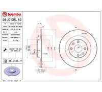 2x Disque de frein plein 08.C135.11 BREMBO pour MAZDA MX-5 II