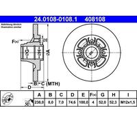 2x Disque de frein plein 24.0108-0108.1 ATE pour RENAULT 19 I 19 I Chamade 19 II