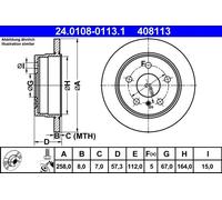 Disque de frein ATE 24.0108-0113.1 arrière, plein, 1 pièce