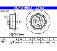 Disque de frein ATE 24.0109-0103.1 arrière, plein, 1 pièce