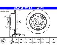 2x Disque de frein plein 24.0109-0111.1 ATE pour HONDA CIVIC V Hatchback CRX III