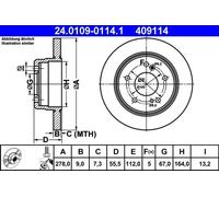 2x Disque de frein plein 24.0109-0114.1 ATE pour MERCEDES-BENZ CHRYSLER