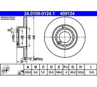 Disque de frein ATE 24.0109-0124.1 arrière, plein, 1 pièce