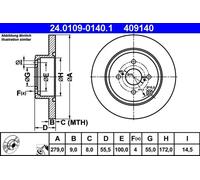 2x Disque de frein plein 24.0109-0140.1 ATE pour TOYOTA COROLLA COROLLA Break