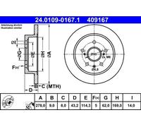 Disque de frein ATE 24.0109-0167.1 arrière, plein, 1 pièce