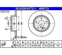 Disque de frein ATE 24.0109-0173.1 arrière, plein, à haute teneur en carbone, 1 pièce