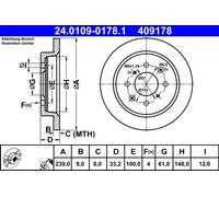 Disque de frein ATE 24.0109-0178.1 arrière, plein, 1 pièce
