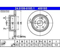 Disque de frein ATE 24.0109-0185.1 arrière, plein, 1 pièce