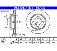 Disque de frein ATE 24.0109-0186.1 arrière, plein, 1 pièce
