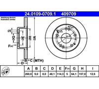 2x Disque de frein plein 24.0109-0709.1 ATE pour HONDA ACCORD VI Coupé