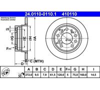 2x Disque de frein plein 24.0110-0110.1 ATE pour BMW 5