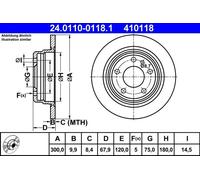 Disque de frein ATE 24.0110-0118.1 arrière, plein, à haute teneur en carbone, 1 pièce