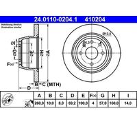 2x Disque de frein plein 24.0110-0204.1 ATE pour OPEL ASTRA F A trois volumes