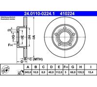 Disque de frein ATE 24.0110-0224.1 arrière, plein, 1 pièce