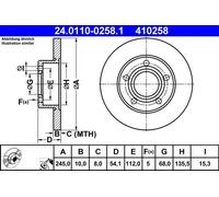 ATE Disque de frein 24.0110-0258.1 plein pour AUDI A6 C5 Avant – 2x