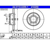 Disque de frein ATE 24.0110-0259.1 arrière, plein, 1 pièce
