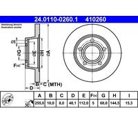 Disque de frein ATE 24.0110-0260.1 arrière, plein, 1 pièce