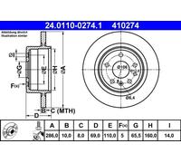 Disque de frein ATE 24.0110-0274.1 arrière, plein, 1 pièce