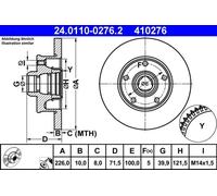 2x Disque de frein plein 24.0110-0276.2 ATE pour SEAT VW