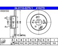 Disque de frein ATE 24.0110-0279.1 arrière, plein, 1 pièce