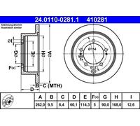 2x Disque de frein plein 24.0110-0281.1 ATE pour MITSUBISHI PAJERO PININ I