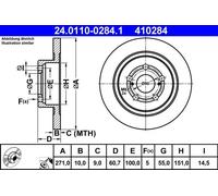 Disque de frein ATE 24.0110-0284.1 arrière, plein, 1 pièce