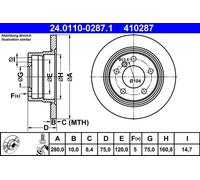2x Disque de frein plein 24.0110-0287.1 ATE pour BMW Z4 Roadster