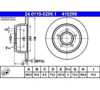 2x Disque de frein plein 24.0110-0299.1 ATE pour JEEP GRAND CHEROKEE II