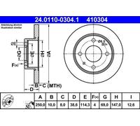 Disque de frein ATE 24.0110-0304.1 arrière, plein, 1 pièce