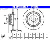 ATE Disque de frein 24.0110-0313.1 convient pour FORD – 2x